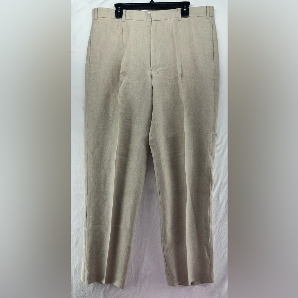 Eddie Bauer Mens Linen Pants 38 Pleated Beige Tan